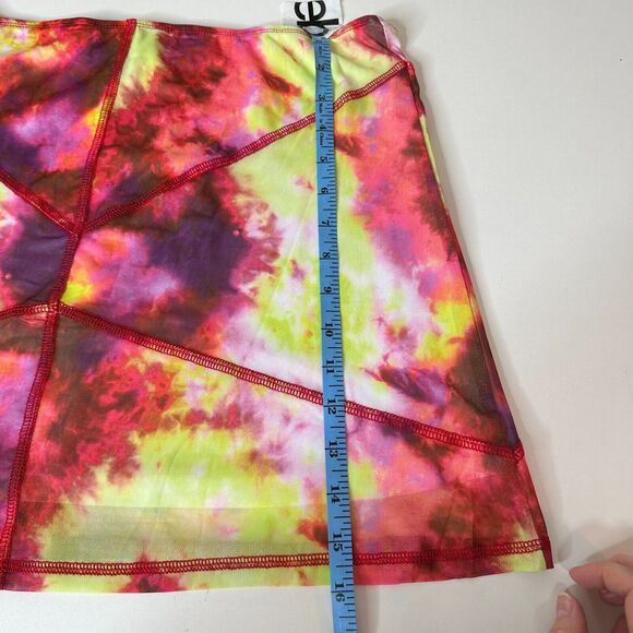 Club Exx Long Sleeve Mesh Crop and Matching Mini Skirt Tie Dye Pink Yellow Red L - Picture 11 of 13